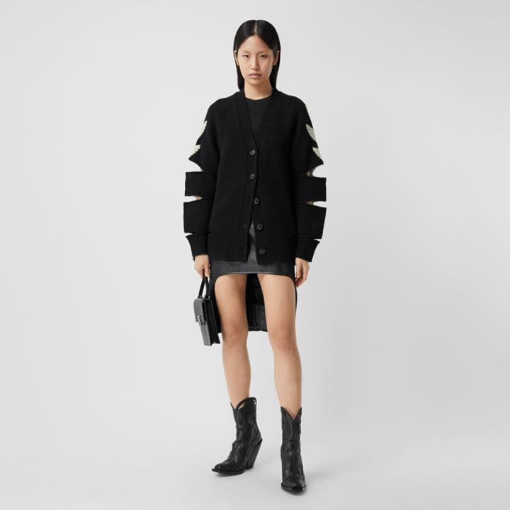 Burberry Burberry Crest Intarsia Wool Cashmere Cardigan, Black