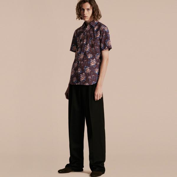 Burberry Short-sleeved Peony Rose Print Cotton Shirt