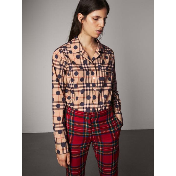 Burberry Burberry Polka-dot Check Cotton Pyjama-style Shirt, Size: Xs