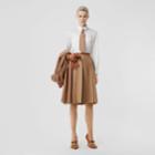 Burberry Burberry Lambskin Trim Box-pleated Wool Silk Skirt, Size: 00, Camel