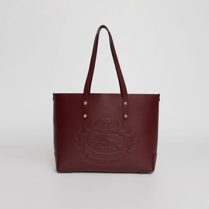 Burberry Burberry Small Embossed Crest Leather Tote, Red
