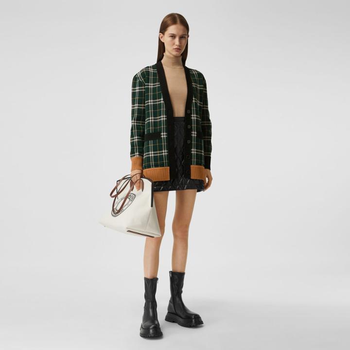 Burberry Burberry Check Technical Merino Wool Jacquard Cardigan, Green