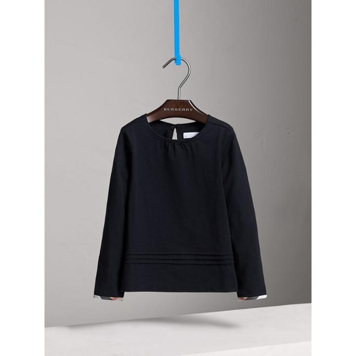 Burberry Burberry Long-sleeve Pleat And Check Detail Cotton T-shirt, Size: 8y, Blue