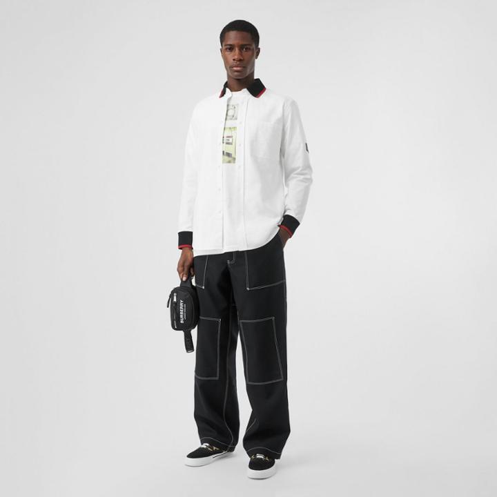 Burberry Burberry Knitted Detail Cotton Oxford Oversized Shirt, Size: M, White