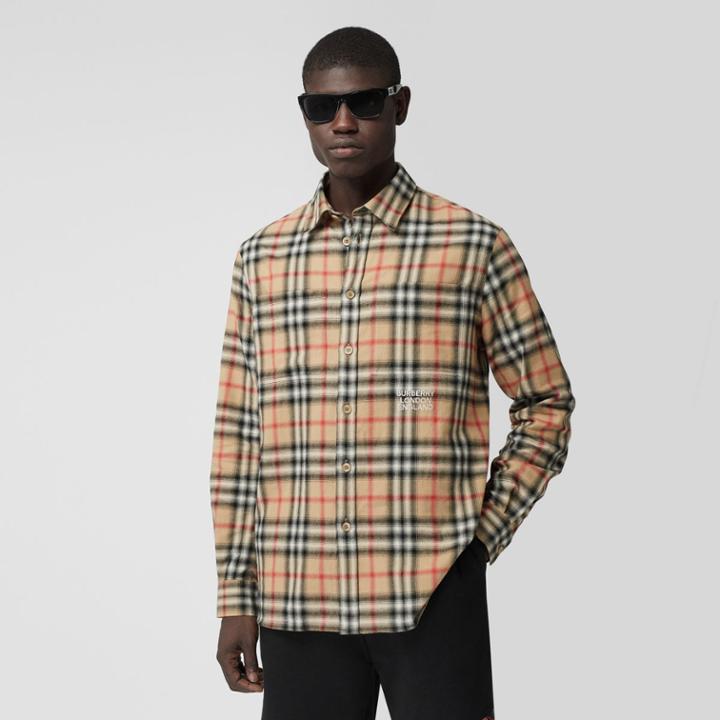 Burberry Burberry Ombr Check Cotton Flannel Oversized Shirt, Beige