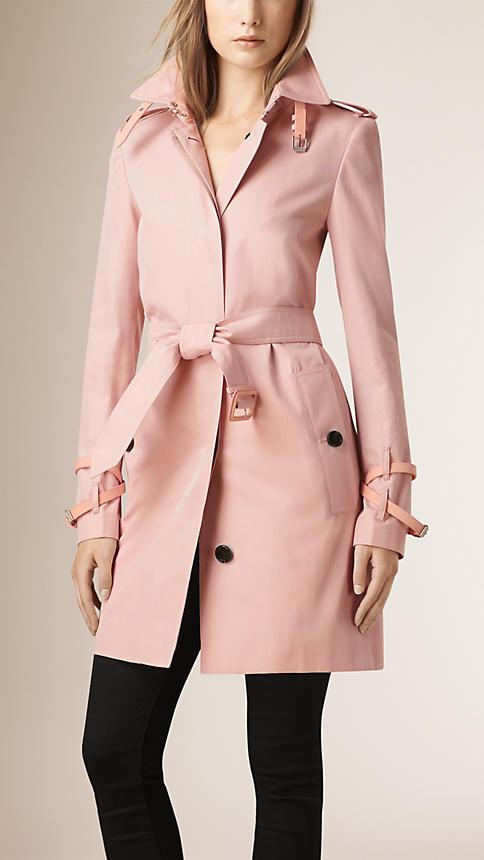 Burberry Leather Trim Cotton Gabardine Trench Coat