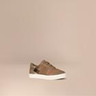 Burberry Burberry House Check And Leather Trainers, Size: 27, Grey