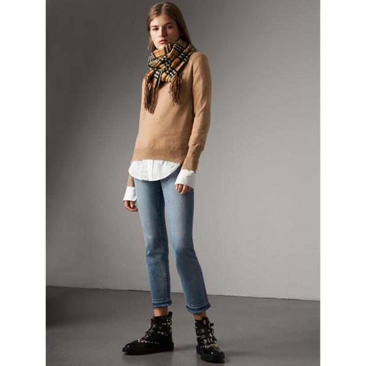 Burberry Burberry Check Detail Merino Wool Sweater, Brown