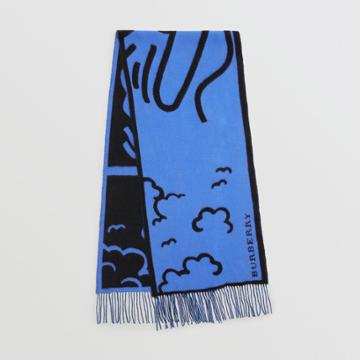 Burberry Burberry London Street Art Wool Cashmere Jacquard Scarf, Blue
