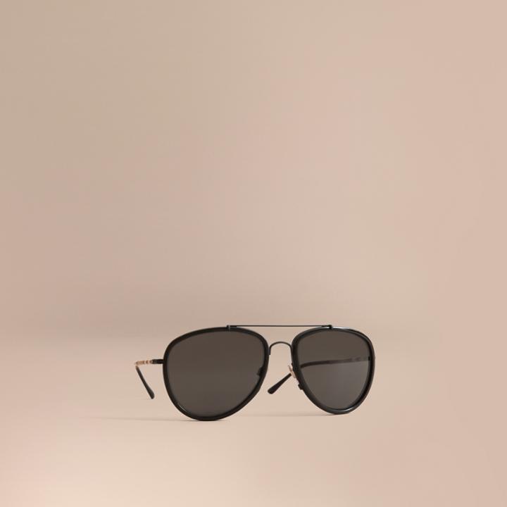 Burberry Burberry Check Detail Pilot Sunglasses, Black