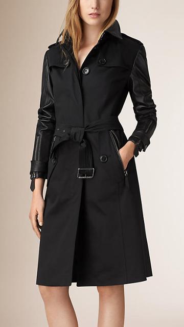 Burberry Brit Lambskin-sleeved Cotton Trench Coat