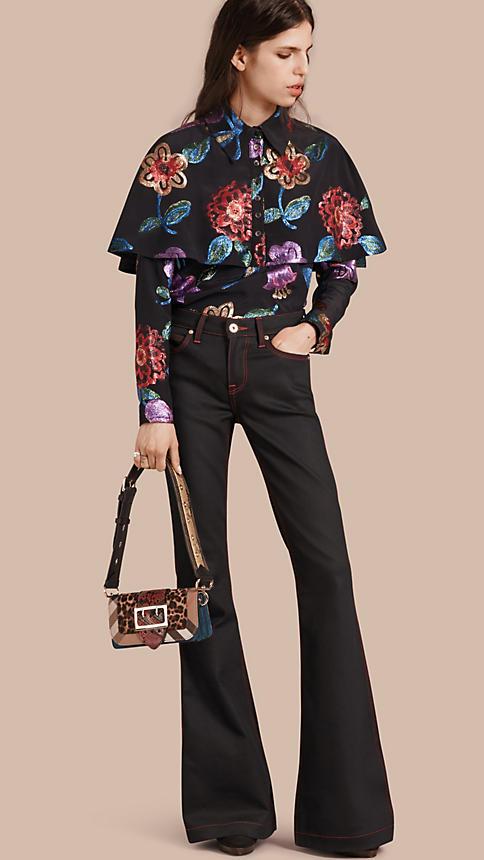 Burberry Floral Fil Coup Silk Blend Caped Shirt