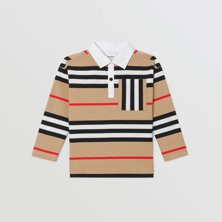 Burberry Burberry Childrens Long-sleeve Icon Stripe Cotton Top, Size: 10y, Beige