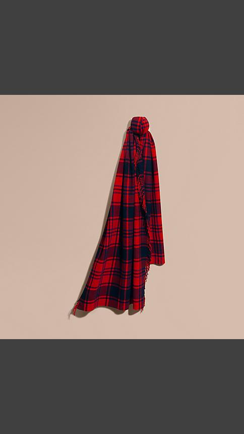 Burberry Oversize Tartan Wool Cashmere Fringe Scarf