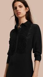 Burberry Floral Lace Bib Silk Shirt Dress