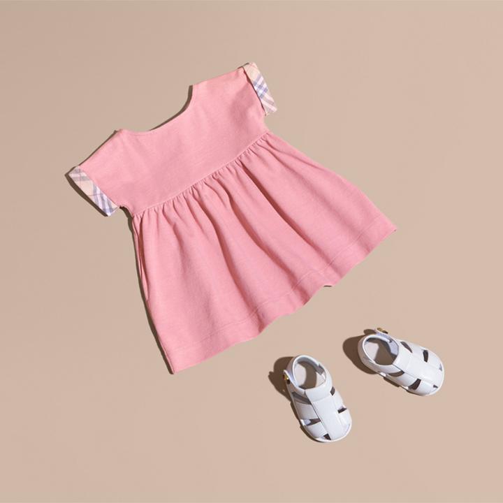 Burberry Burberry Short-sleeved Cotton Piqu Dress With Check Detail, Size: 18m, Orange