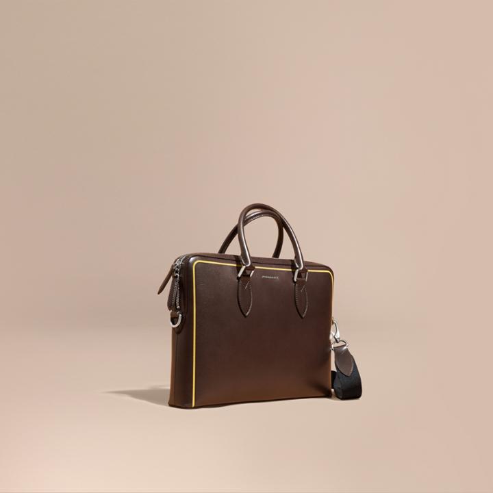 Burberry Burberry The Slim Barrow Bag In London Leather With Border Detail, Brown