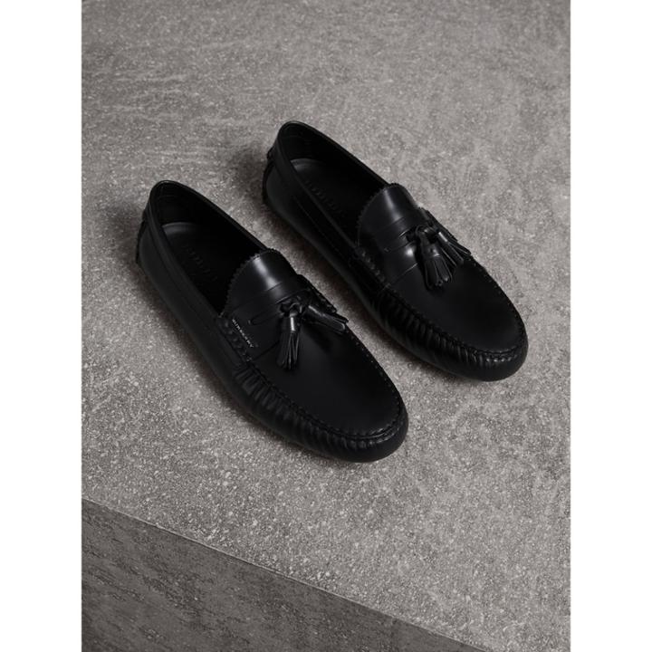 Burberry Burberry Tasselled Polished Leather Loafers, Size: 41, Black