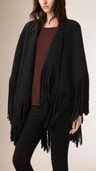 Burberry Prorsum Fringed Felted Wool Cashmere Poncho
