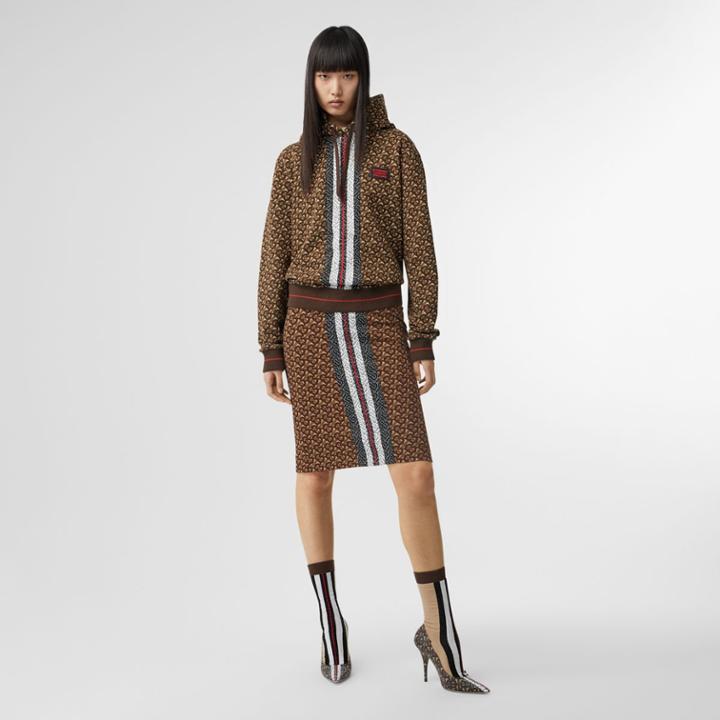 Burberry Burberry Monogram Stripe Print Cotton Oversized Hoodie, Size: L, Bridle Brown
