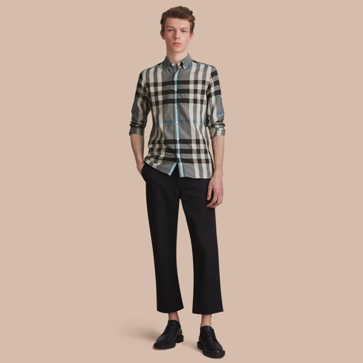Burberry Burberry Button-down Collar Check Cotton Poplin Shirt, Grey