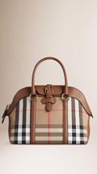 Burberry House Check And Leather Bowling Bag