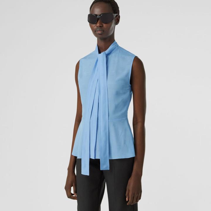Burberry Burberry Sleeveless Silk Blend Tie-neck Blouse, Size: 06