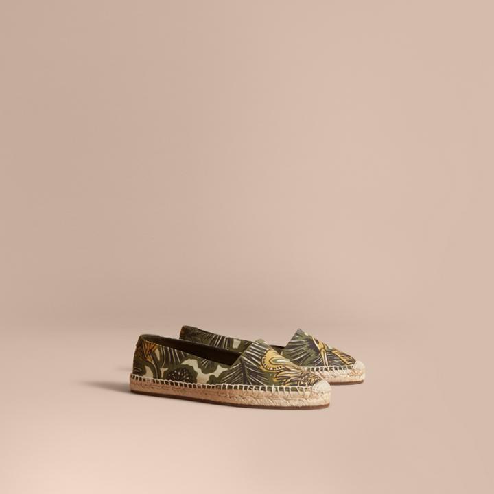 Burberry Burberry Beasts Print Cotton Blend Espadrilles, Size: 38, Green