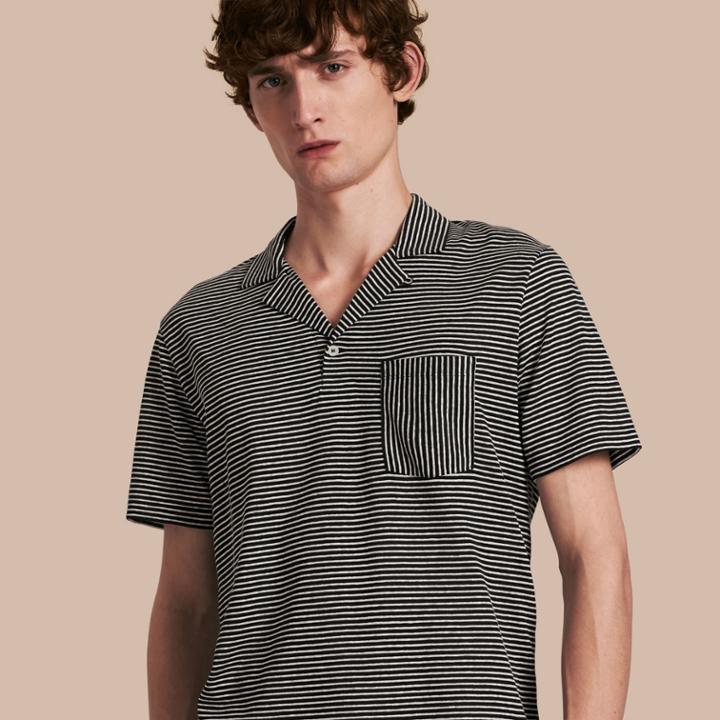 Burberry Burberry Striped Cotton Linen Polo Shirt, Blue