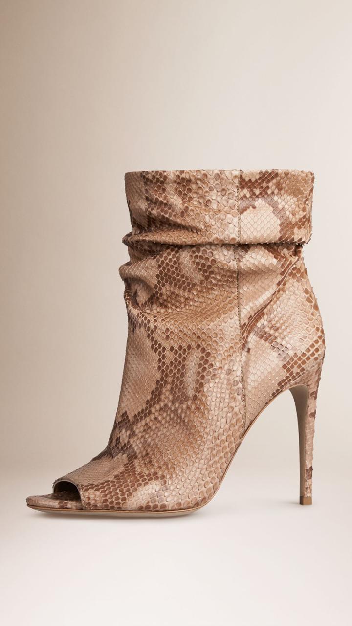 Burberry Burberry Python Peep-toe Boots, Size: 38.5, White