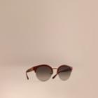 Burberry Burberry Check Detail Round Half-frame Sunglasses, Red