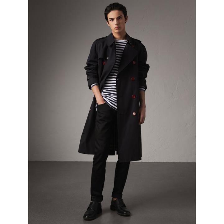 Burberry Burberry Extra-long Resin Button Cotton Gabardine Trench Coat, Size: 38, Blue