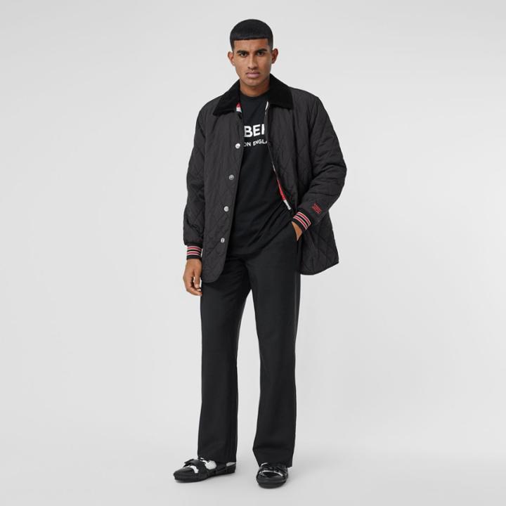 Burberry Burberry Striped Trim Diamond Quilted Barn Jacket, Black