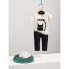 Burberry Burberry Flocked Cat Motif Cotton T-shirt, Size: 3y, White
