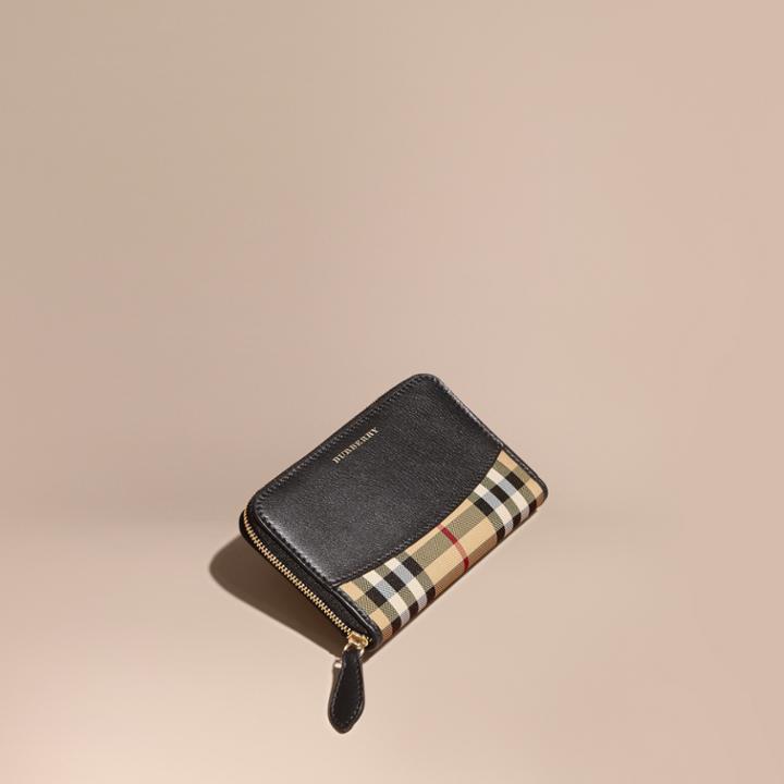 Burberry Burberry Medium Horseferry Check And Leather Ziparound Wallet, Black