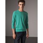 Burberry Burberry Lightweight Crew Neck Cashmere Sweater With Check Trim, Green
