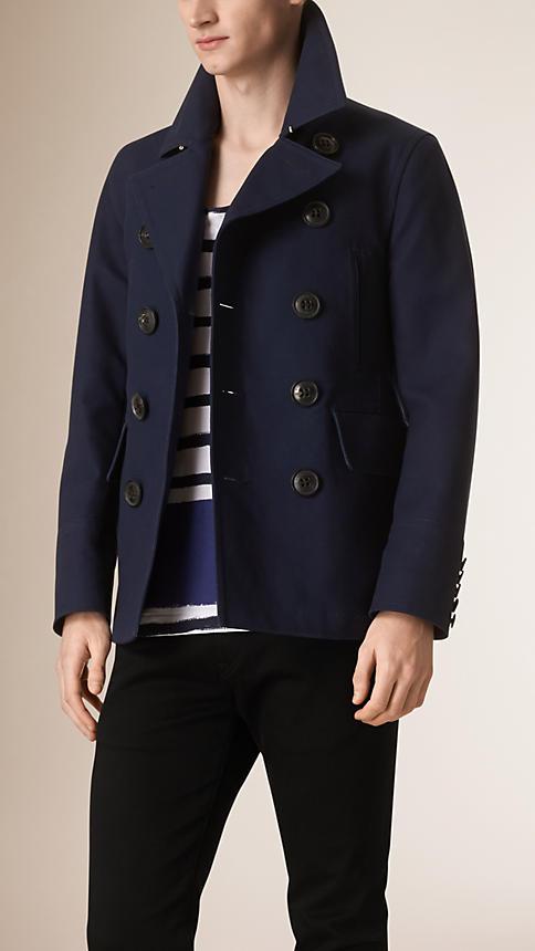 Burberry Brit Button Detail Showerproof Bonded Cotton Pea Coat