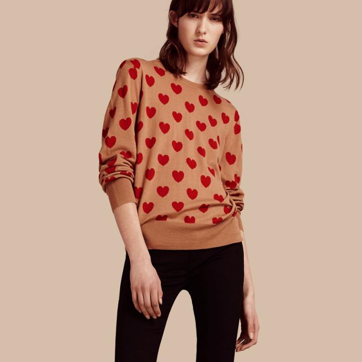 Burberry Burberry Heart Intarsia Merino Wool Sweater, Brown