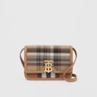Burberry Burberry Small Tartan Wool And Leather Tb Bag, Brown