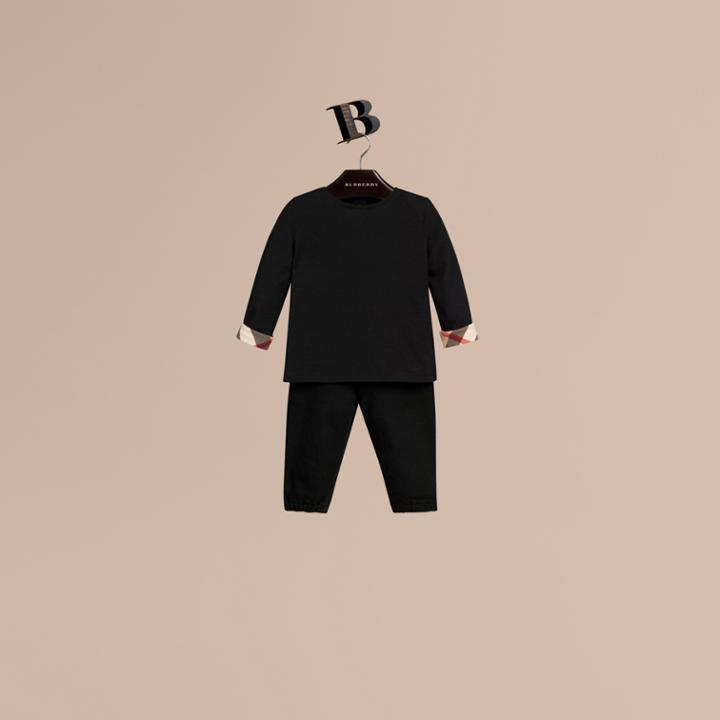 Burberry Burberry Long Sleeve Check Cuff T-shirt, Size: 3m, Black