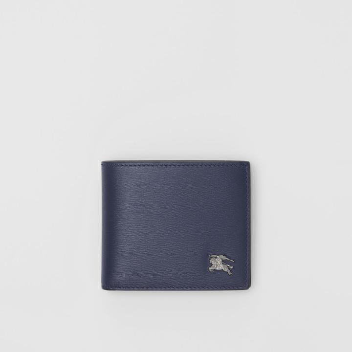 Burberry Burberry London Leather Bifold Wallet With Id Card Case, Blue