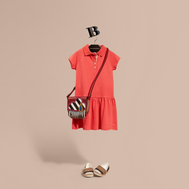 Burberry Burberry Check Placket Cotton Blend T-shirt Dress, Size: 10y, Red