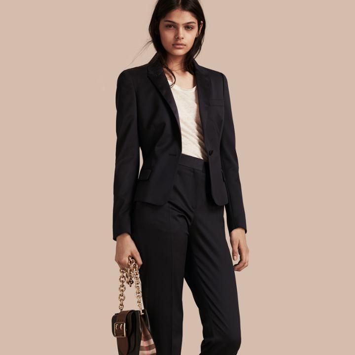Burberry Burberry Back Peplum Wool Blend Tuxedo Jacket, Size: 08, Blue