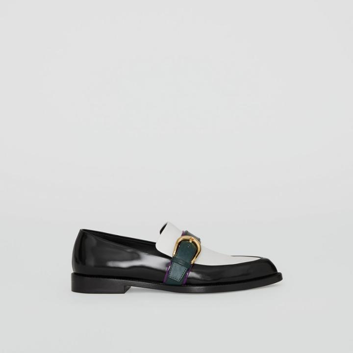 Burberry Burberry Colour Block Leather Monk Shoes, Size: 38, Black