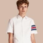 Burberry Short-sleeved Oxford Cotton Shirt With Regimental Detail
