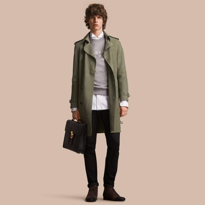 Burberry Burberry Lightweight Grainy Nubuck Trench Coat, Size: 42, Green