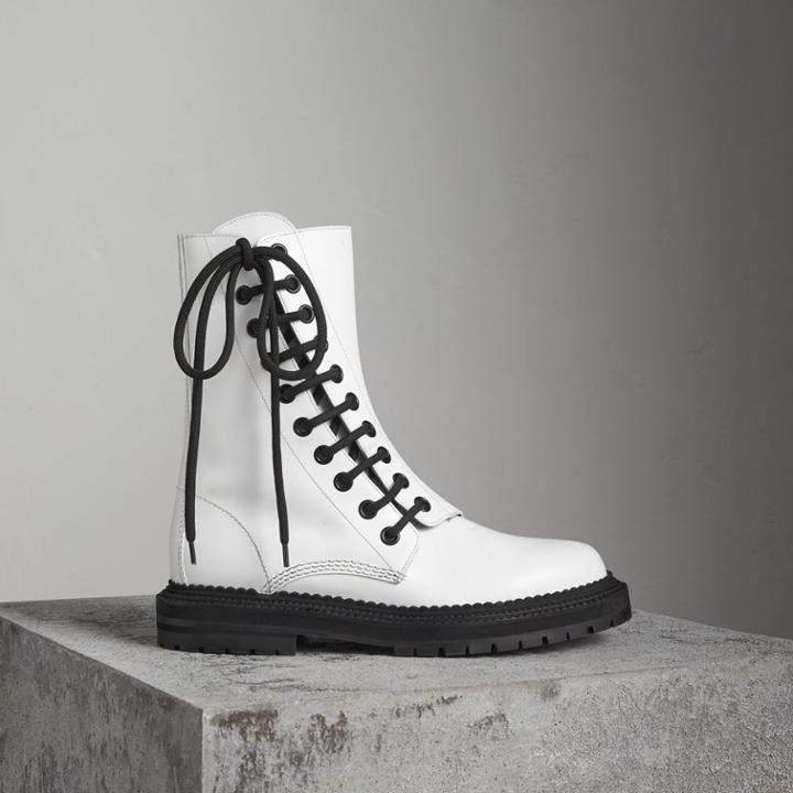 Burberry Burberry Leather Asymmetric Lace-up Boots, Size: 35, White