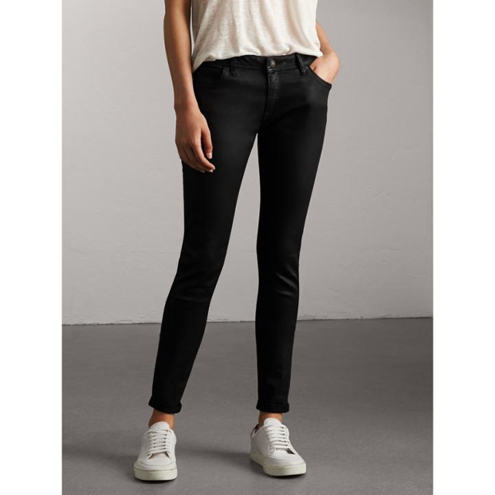 Burberry Burberry Skinny Fit Low-rise Wax Coated Jeans, Size: 31, Black