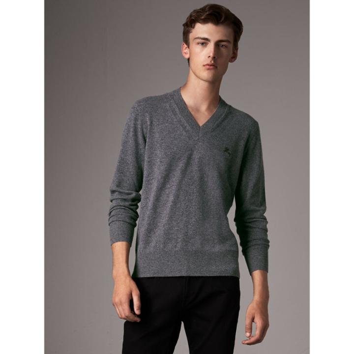 Burberry Burberry Cashmere V-neck Sweater, Size: L, Grey