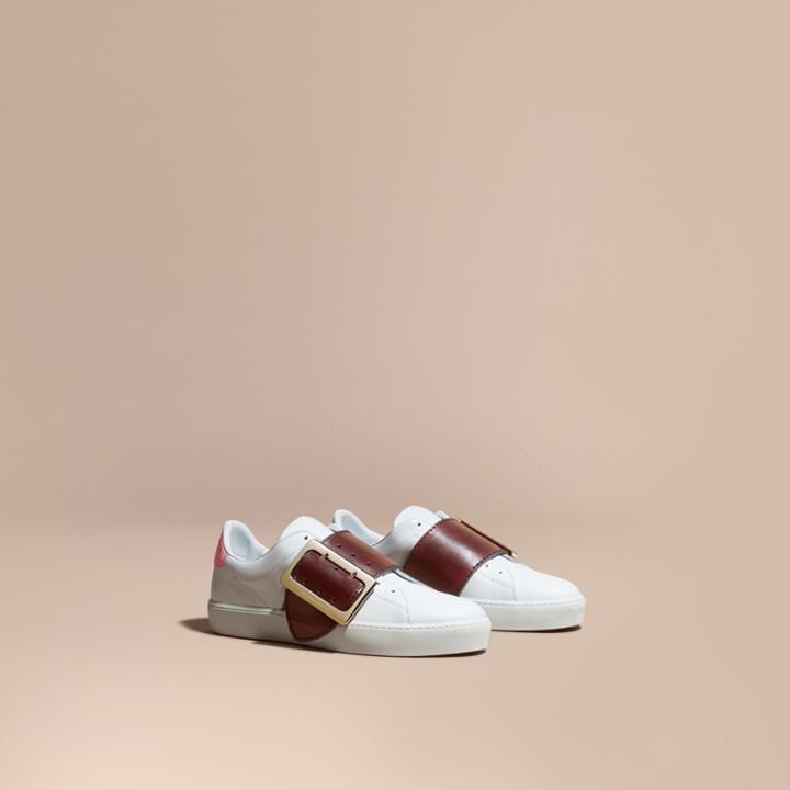 Burberry Burberry Buckle Detail Leather Trainers, Size: 39.5, Purple